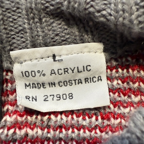 Vtg‎ Justin Blake Sweater Mens Large Gray Red Geometric Knit Grandpa - Picture 2 of 9